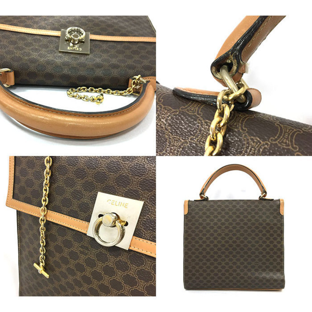 Celine Leather Macadam Pattern Handbag Brown - image 2